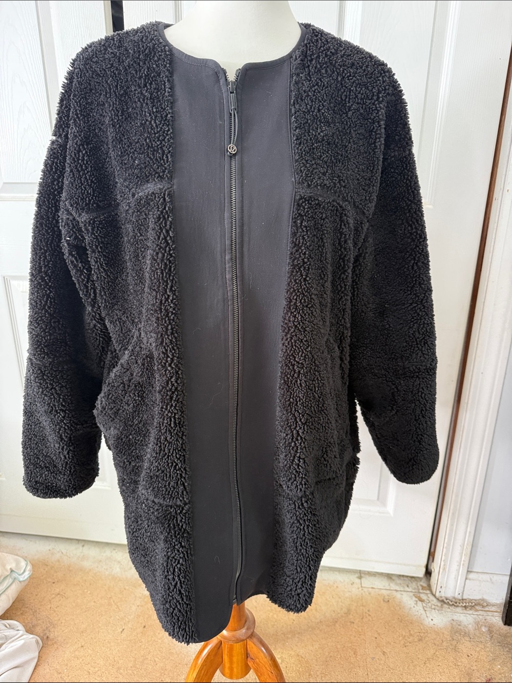 Lululemon Collarless Textured Fleece Full Zip Black Size 8 Sherpa Teddy Coat